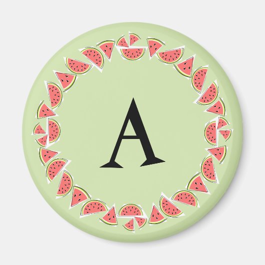 Watermelon Green Pieces Circle Monogram Magnet (Vorne)
