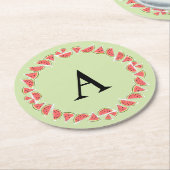 Watermelon Green Pieces Circle Monogram Runder Pappuntersetzer (Angewinkelt)