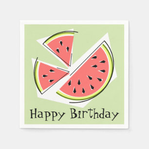 Watermelon Green Pieces Happy Birthday Serviette