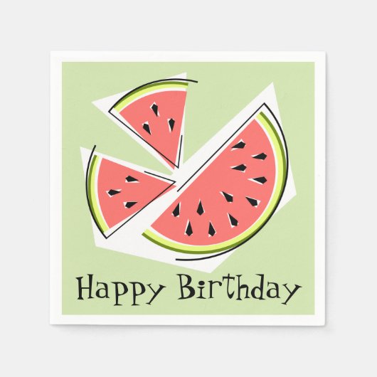 Watermelon Green Pieces Happy Birthday Serviette (Vorderseite)
