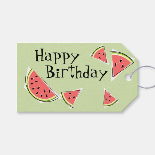 Watermelon Green Pieces Side Happy Birthday Geschenkanhänger (Vorderseite (Horizontal))