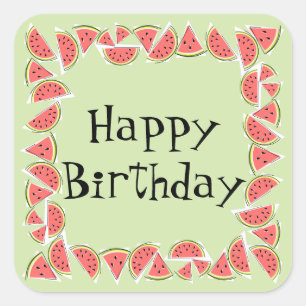 Watermelon Green Pieces Square Happy Birthday Quadratischer Aufkleber