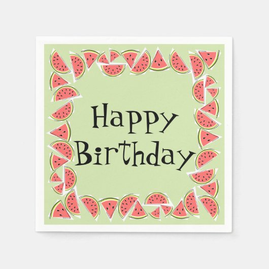 Watermelon Green Pieces Square Happy Birthday Serviette (Vorderseite)
