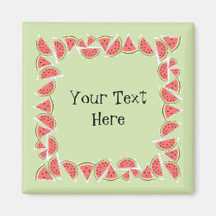 Watermelon Green Pieces Square Text Magnet