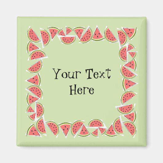 Watermelon Green Pieces Square Text Magnet (Vorne)