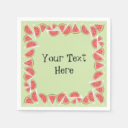 Watermelon Green Pieces Square Text Serviette (Vorderseite)