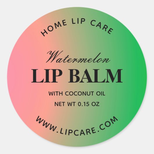 Watermelon Green Pink Gradient Lip Balm Labels Runder Aufkleber (Vorderseite)