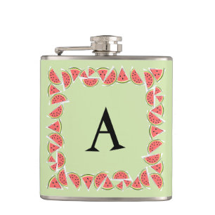 Watermelon Green Square Monogram Flachmann