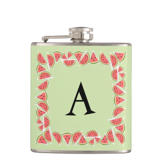 Watermelon Green Square Monogram Flachmann (Vorderseite)