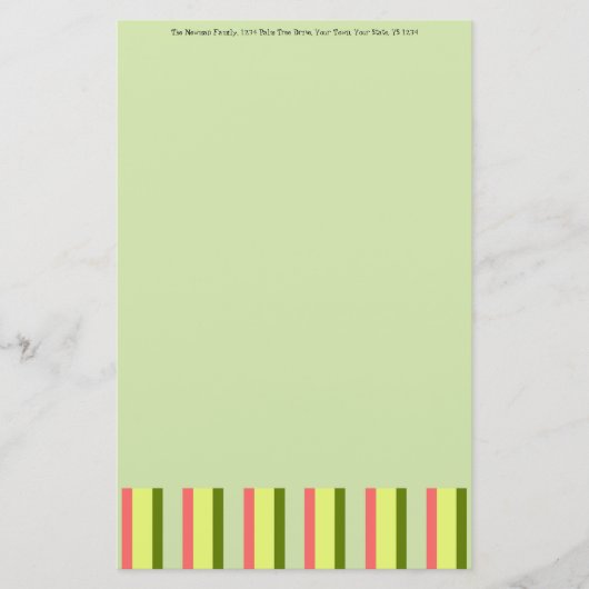 Watermelon Green Stripe Klassischer Text Briefpapier (Vorderseite)
