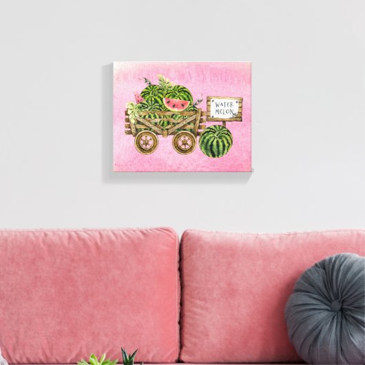 Watermelon Harvest Farmhouse Watercolor Wood Cart Leinwanddruck (Insitu (Wohnzimmer))
