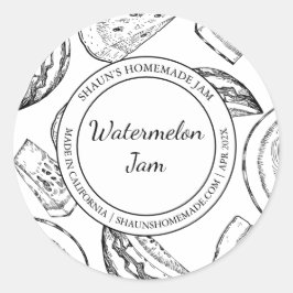 Watermelon Jam Sketch Modernes Label Runder Aufkleber