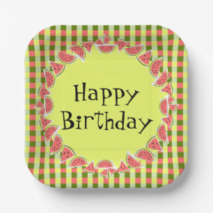 Watermelon Karo Birthday Square Pappteller