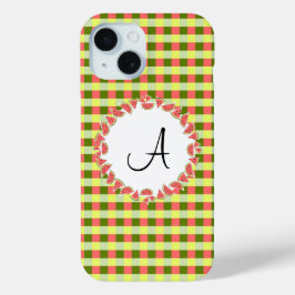 Watermelon Karo "Monogram" iPhone Gehäuse 15 Hülle