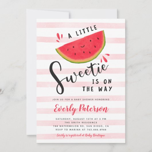 Watermelon Little Sweetie Baby Dusche Einladung (Vorderseite)