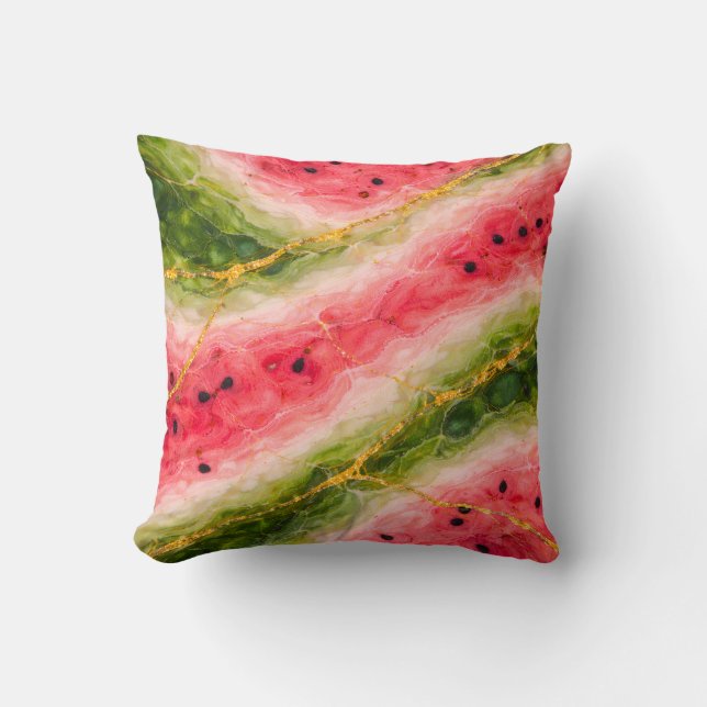 Watermelon Marble with Gold Veining Kissen (Vorderseite)