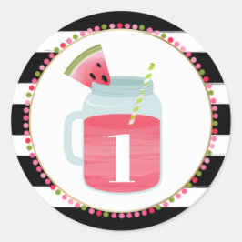 Watermelon Mason Jar Drink Black + White Birthday Runder Aufkleber