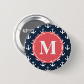 Watermelon Mit Monogramm Navy Blue Anchor Muster Button (Vorne & Hinten)