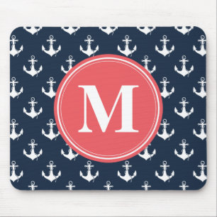 Watermelon Mit Monogramm Navy Blue Anchor Muster Mousepad