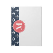 Watermelon Mit Monogramm Navy Blue Anchor Muster Notizblock (Rotiert)