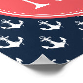 Watermelon Mit Monogramm Navy Blue Anchor Muster Poster (Ecke)