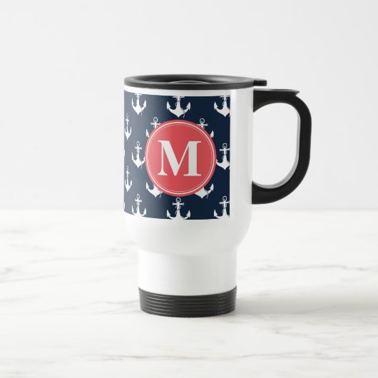 Watermelon Mit Monogramm Navy Blue Anchor Muster Reisebecher (Rechts)