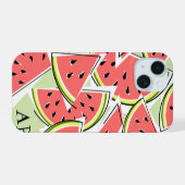 Watermelon 'Monogram' grüne iPhone Gehäuse vertika 15 Hülle (Rückseite (Horizontal))