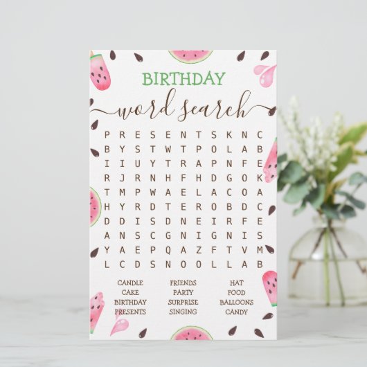 Watermelon One In A Melon Birthday Word Search (Stehend Vorderseite)