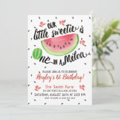 Watermelon ONE in Melon Watercolor Red Gingham Einladung (Stehend Vorderseite)