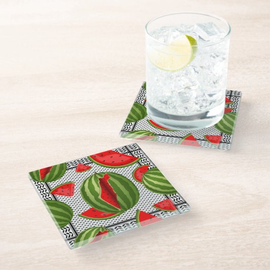 Watermelon Palestine Map Slice Glasuntersetzer (Schrägansicht)