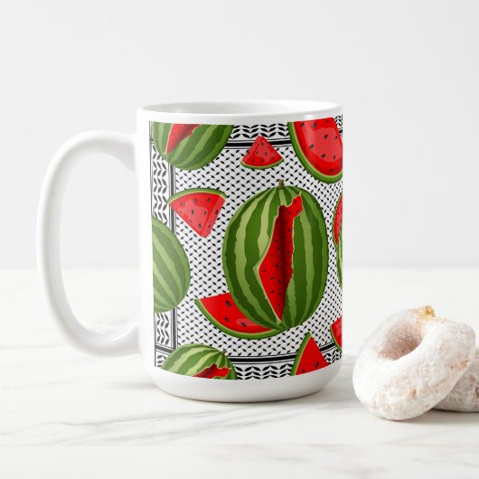 Watermelon Palestine Map Slice Kaffeetasse (Mit Donut)