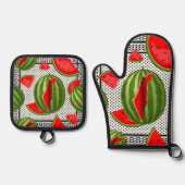 Watermelon Palestine Map Slice Ofenhandschuh & Topflappen-Set (Vorderseite)
