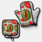 Watermelon Palestine Map Slice Ofenhandschuh & Topflappen-Set (Vorderseite/Rückseite)