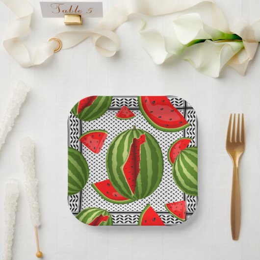Watermelon Palestine Map Slice Pappteller (Hochzeit)