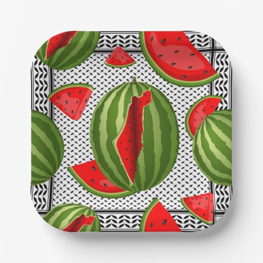 Watermelon Palestine Map Slice Pappteller (Vorderseite)