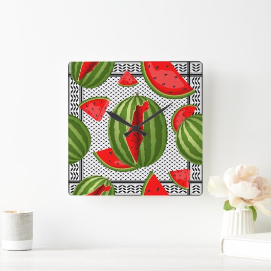 Watermelon Palestine Map Slice Quadratische Wanduhr (Zuhause)