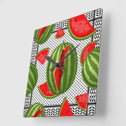 Watermelon Palestine Map Slice Quadratische Wanduhr (Winkel)