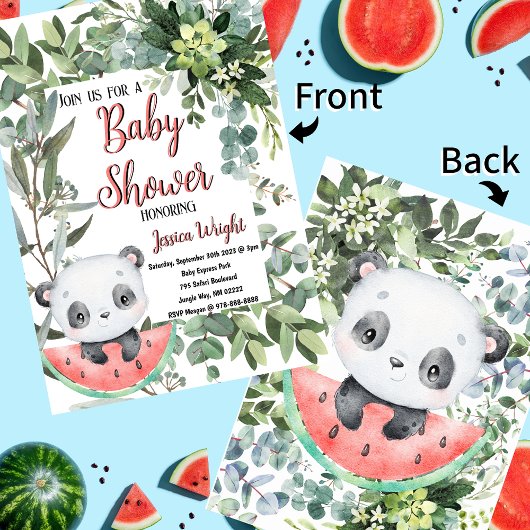 Watermelon Panda Watercolor Babydusche Einladung
