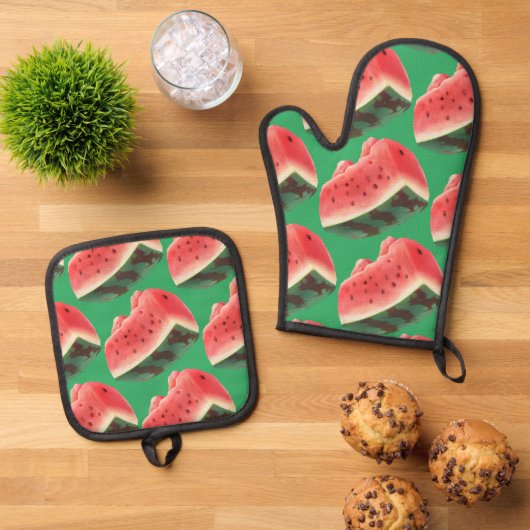 Watermelon Pattern Ofenhandschuh & Topflappen-Set (Oben Unten)