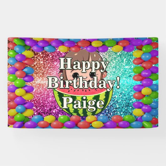 Watermelon Personalisierter Charakter Geburtstagsb Banner (Horizontal)
