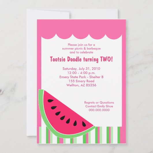 Watermelon Picnic Summer Birthday Party 12x18 Einladung (Vorderseite)