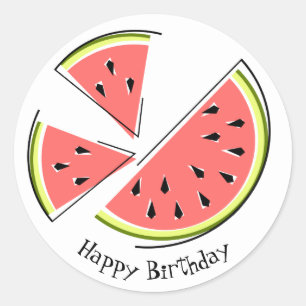 Watermelon Pieces Happy Birthday Aufkleber rund