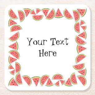 Watermelon Pieces Square Text Rechteckiger Pappuntersetzer