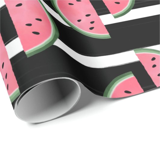 Watermelon Pink Black Birthday Wrapping Paper Geschenkpapier (Rolleneckpunkt)