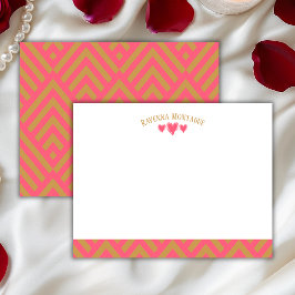 Watermelon Pink Chic Hearts Striped Fans Note Card Mitteilungskarte