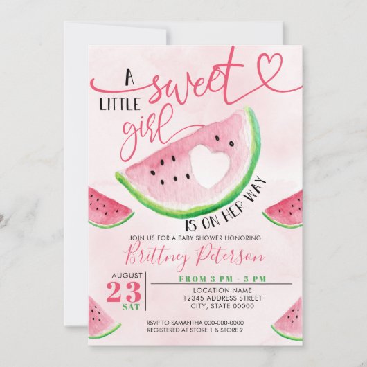 Watermelon Pink Girl Babydusche Einladung (Vorderseite)