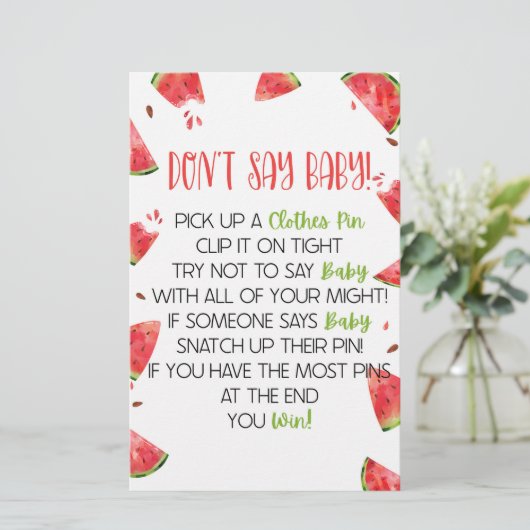 Watermelon Pink Green Don't Say Baby Shower Game Briefpapier (Stehend Vorderseite)