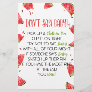 Watermelon Pink Green Don't Say Baby Shower Game Briefpapier