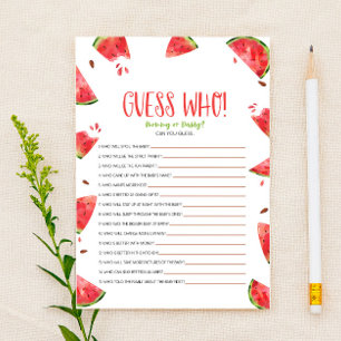 Watermelon Pink Green Guess Who Baby Showspiel Briefpapier