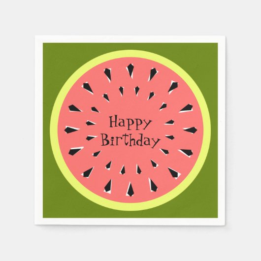 Watermelon Pink Happy Birthday Black Serviette (Vorderseite)
